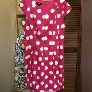Woman’s size 14  AGB dress, crop sleeves, zipper down back, pink and white